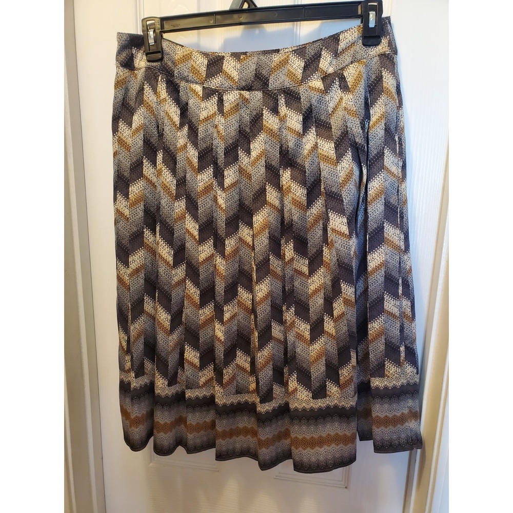 Talbots Skirt Sz 10 Midi Pleats Gray Brown Beige Side Zip Academia Office Work - Picture 2 of 9